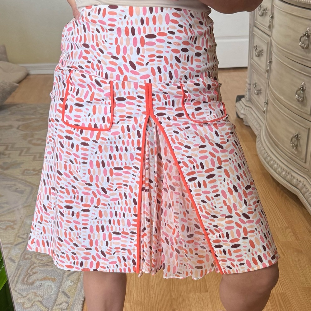 Diane von Furstenberg Silk Blend Print Skirt Sz 4 Sheer Panel Front A-Line